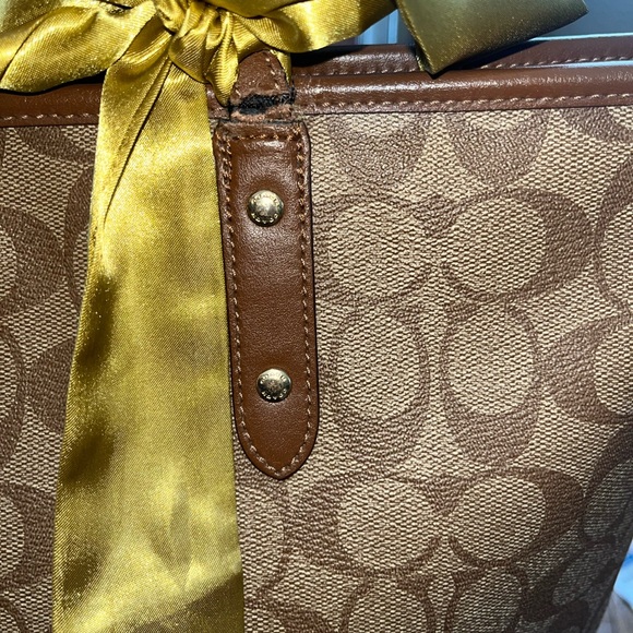 Coach Brown Tote with Yellow and Multicolor Scarves - Picture 8 of 8